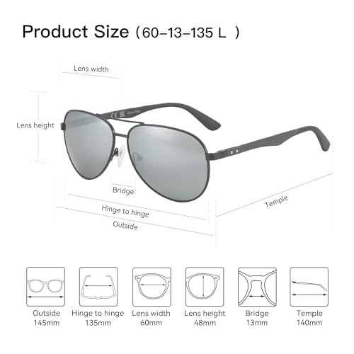 Polarized Aviator Sunglasses Carbon Fiber Temple UV Protection