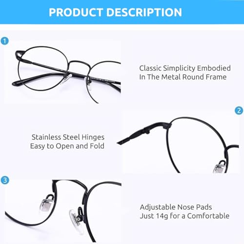 Retro Round Blue Light Blocking Glasses Metal Frame