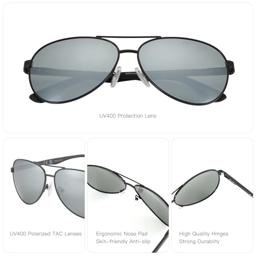 Polarized Aviator Sunglasses Carbon Fiber Temple UV Protection