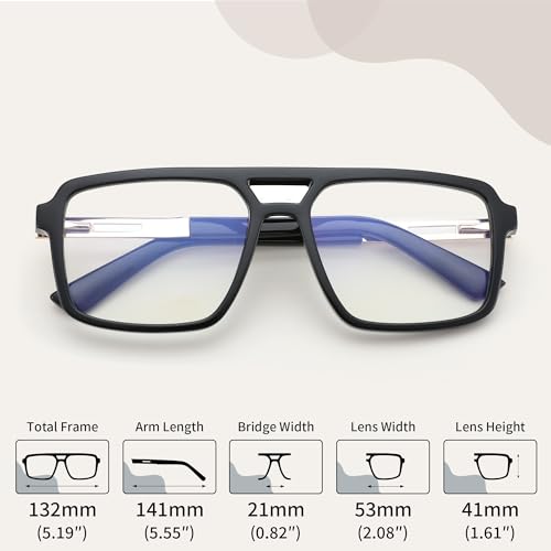 Retro Aviator Blue Light Glasses Square Frame Computer Use