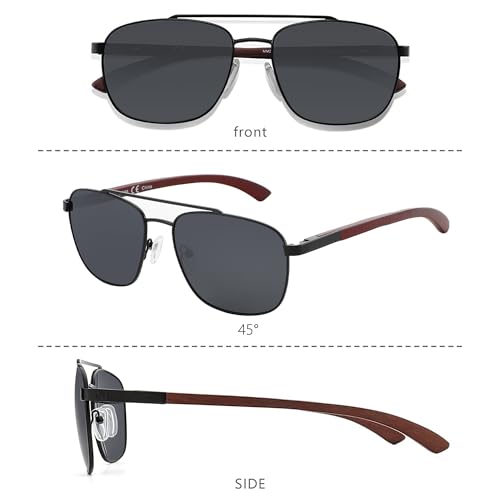 Wood Temple Aviator Polarized Sunglasses UV Protection