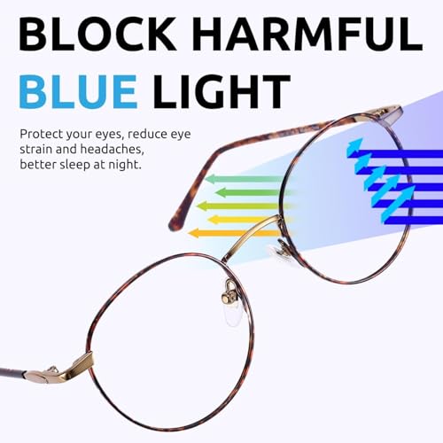 Retro Round Blue Light Blocking Glasses Metal Frame