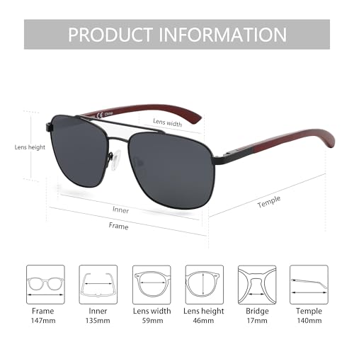 Wood Temple Aviator Polarized Sunglasses UV Protection