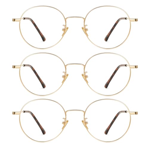 Round Blue Light Glasses Metal Frame Computer Use 3 Pack