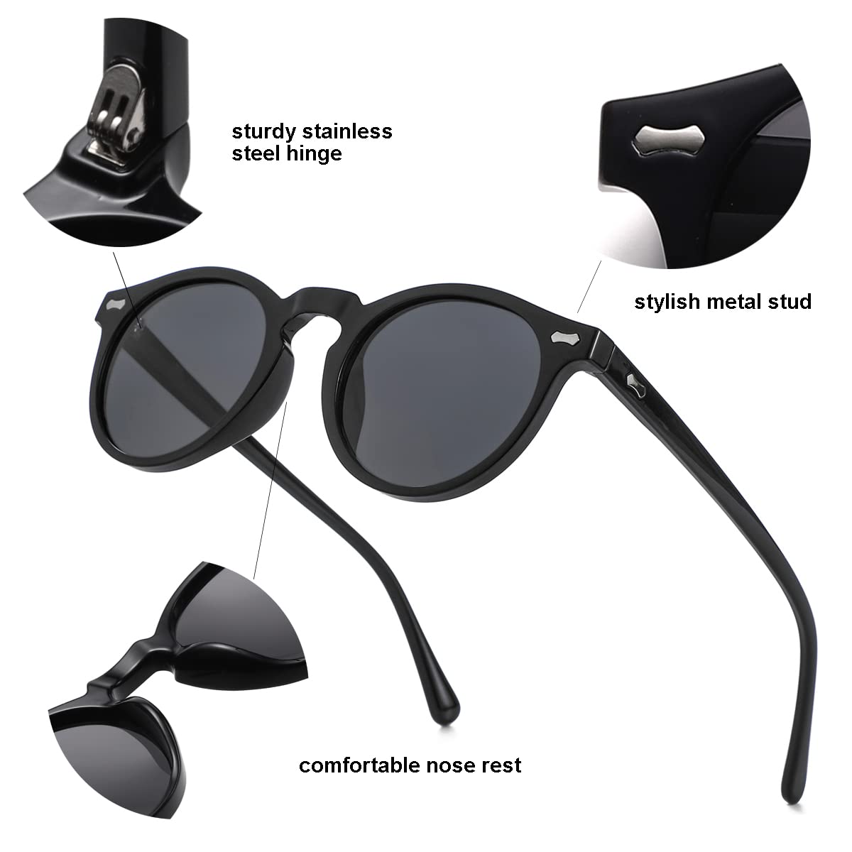 Vintage Round Polarized Sunglasses UV400 Acetate Frame