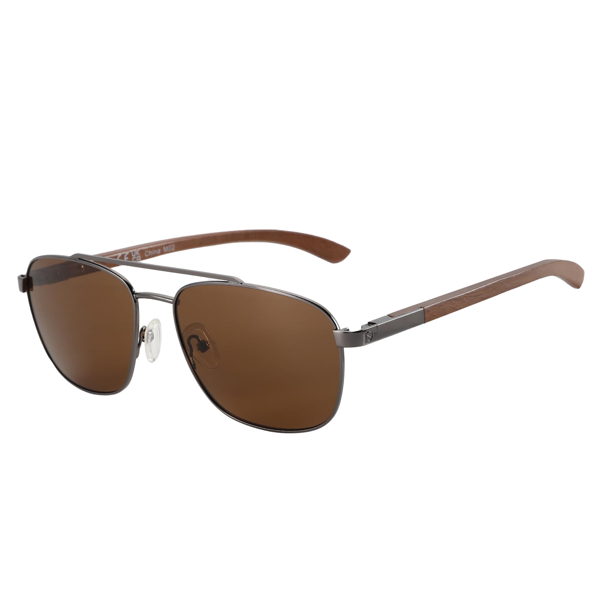 Wood Temple Aviator Polarized Sunglasses UV Protection