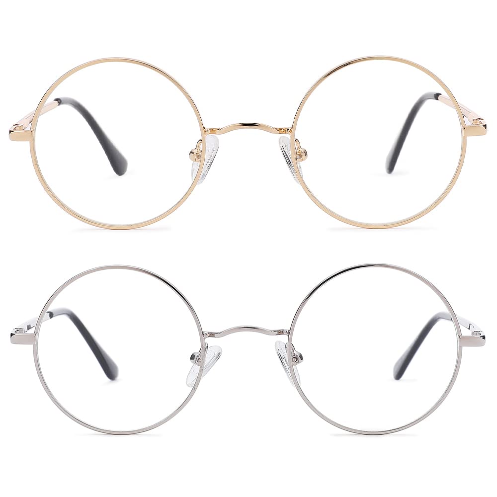 Retro Small Round Glasses Clear Lens Metal Frame