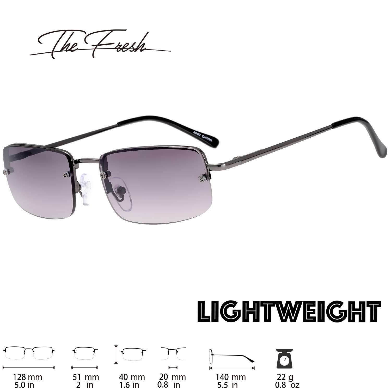 Semi Rimless Rectangular Sunglasses Spring Hinge Frame