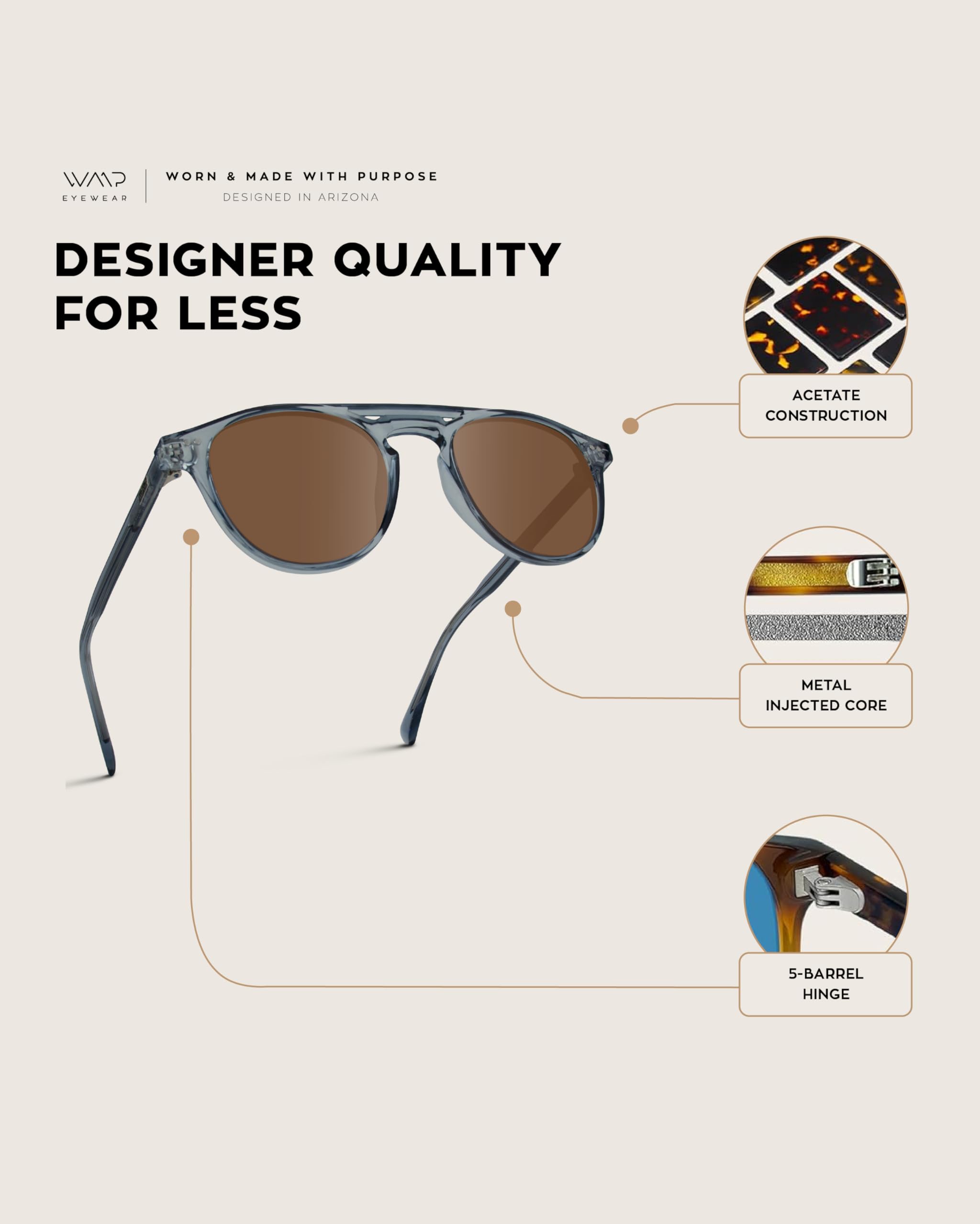 Square Polarized Sunglasses Narrow Fit Double Bridge Frame