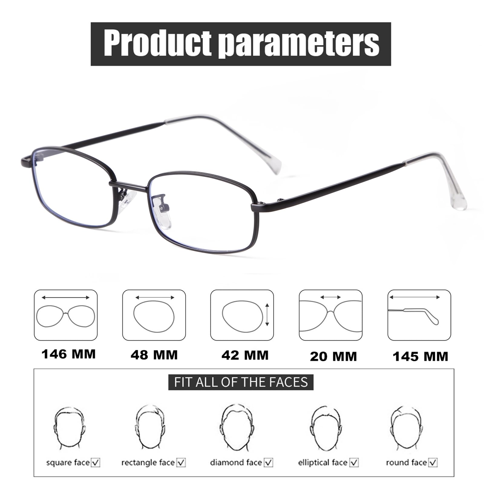 Y2K Rectangle Blue Light Glasses Metal Frame Unisex