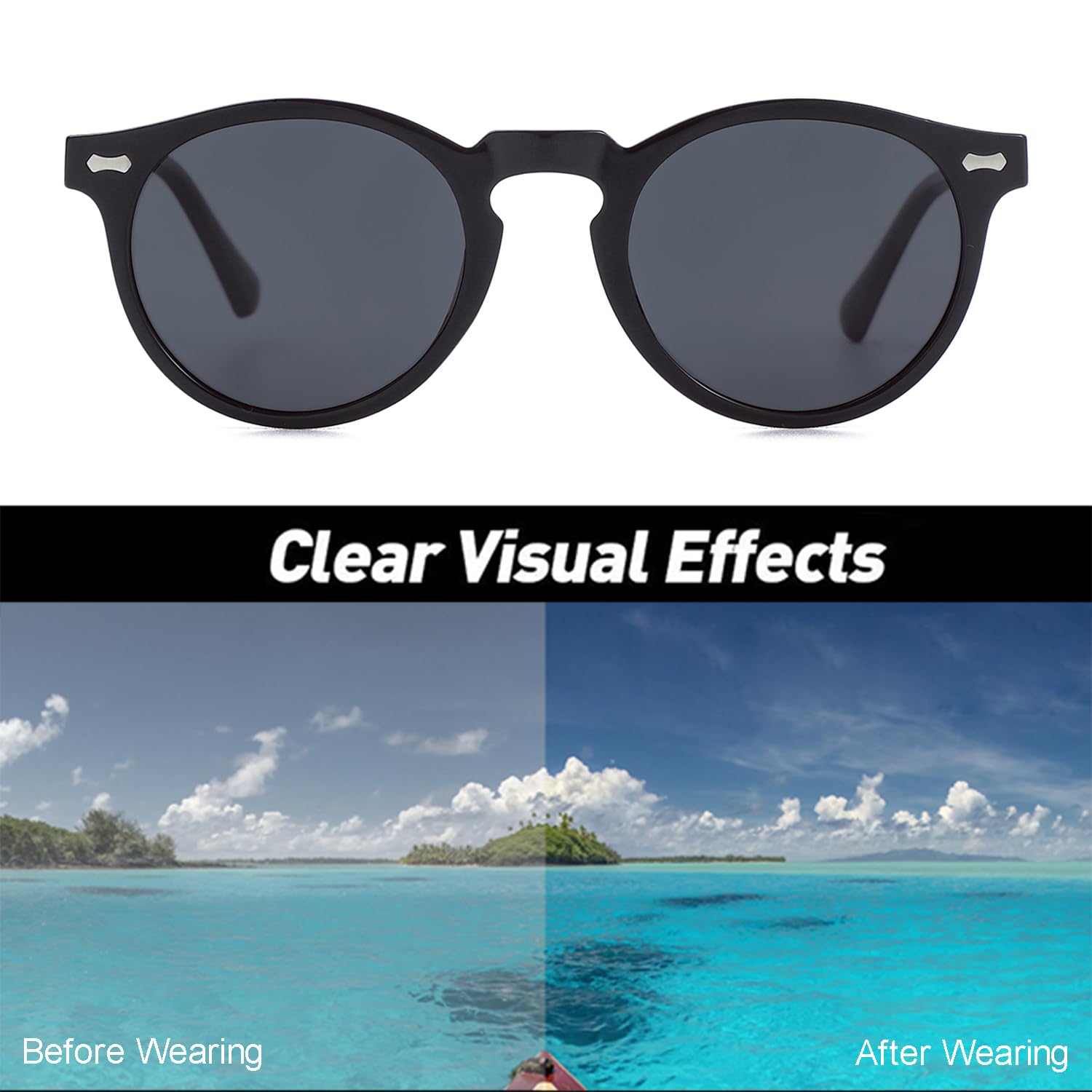 Vintage Round Polarized Sunglasses UV400 Acetate Frame