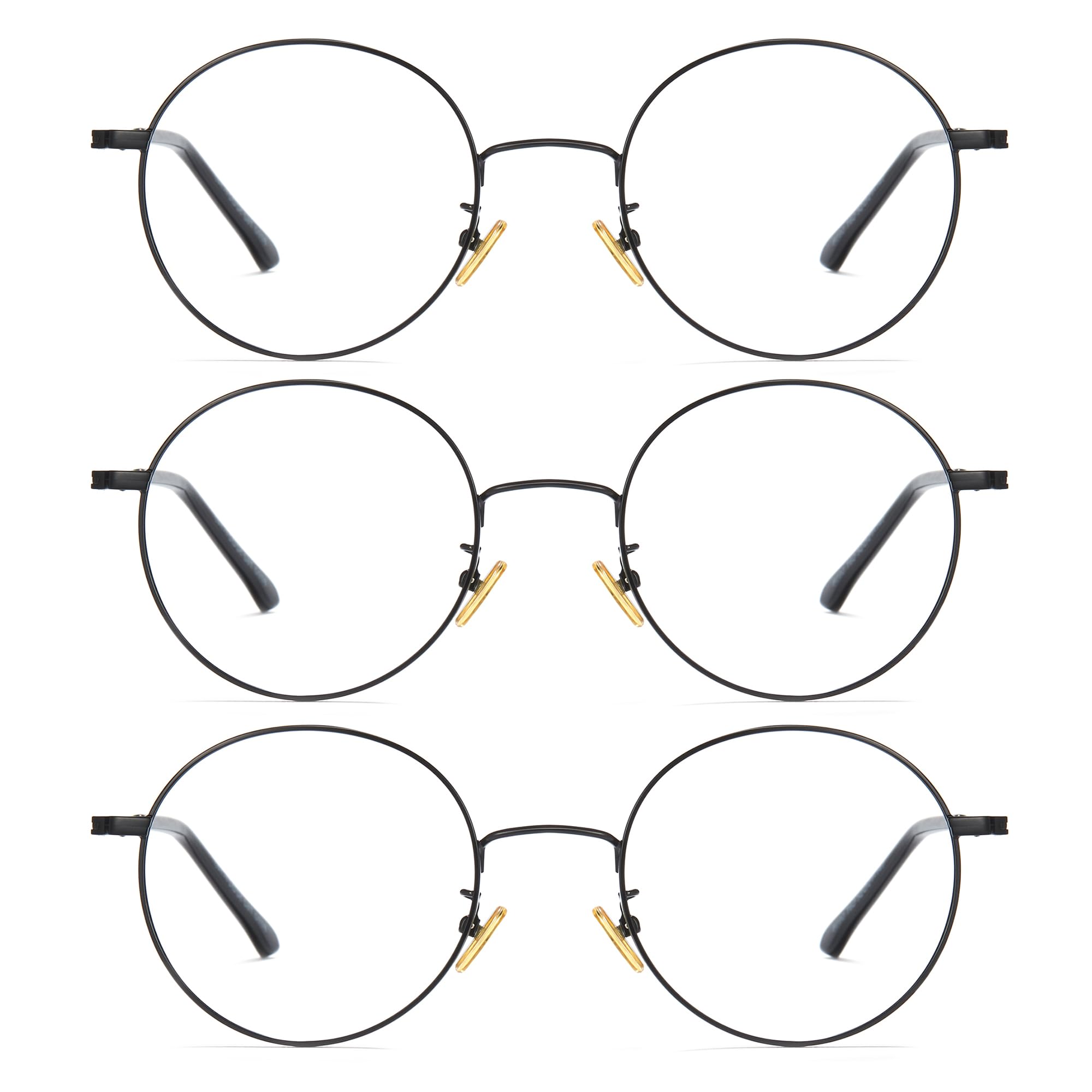 Round Blue Light Glasses Metal Frame Computer Use 3 Pack