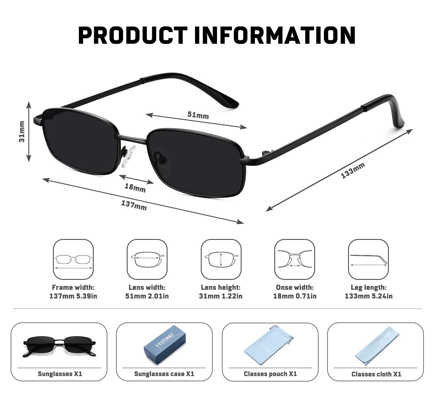 Retro Small Rectangle Sunglasses Narrow Frame UV400 Protection