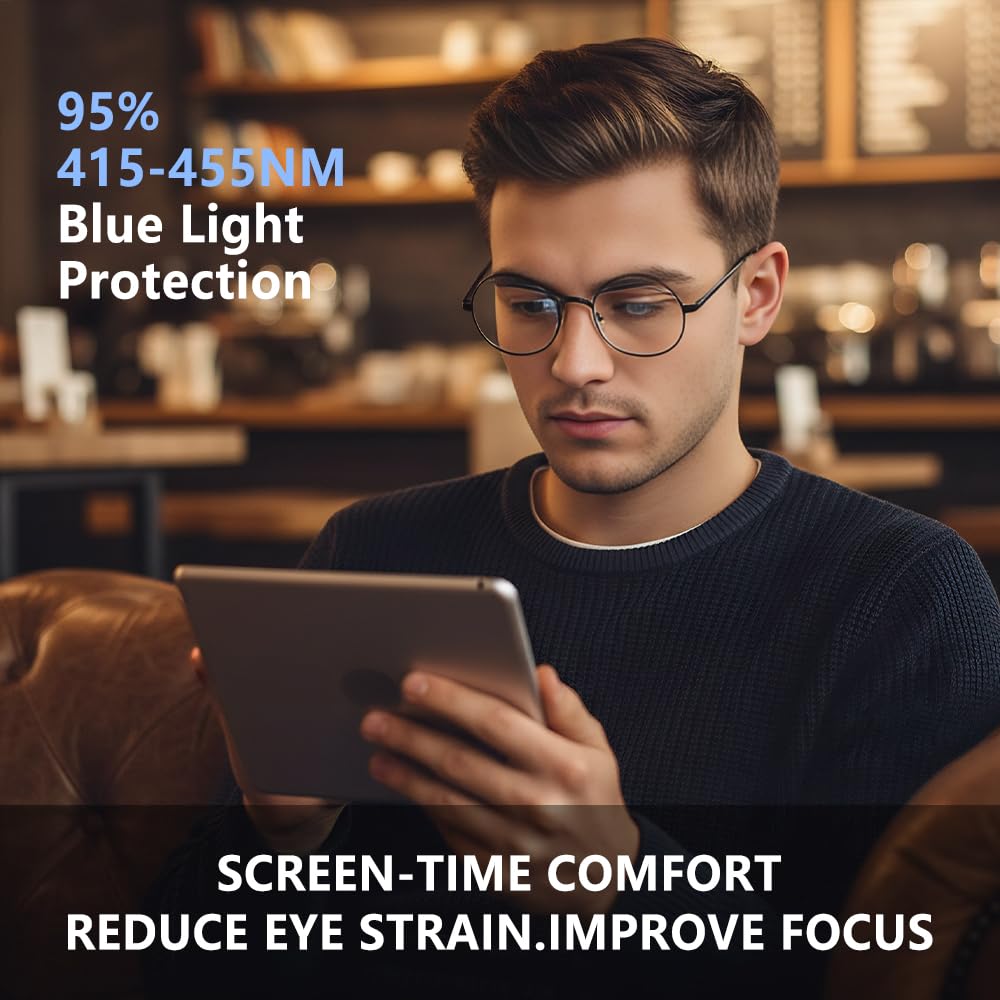 Round Blue Light Blocking Glasses Retro Computer Frame
