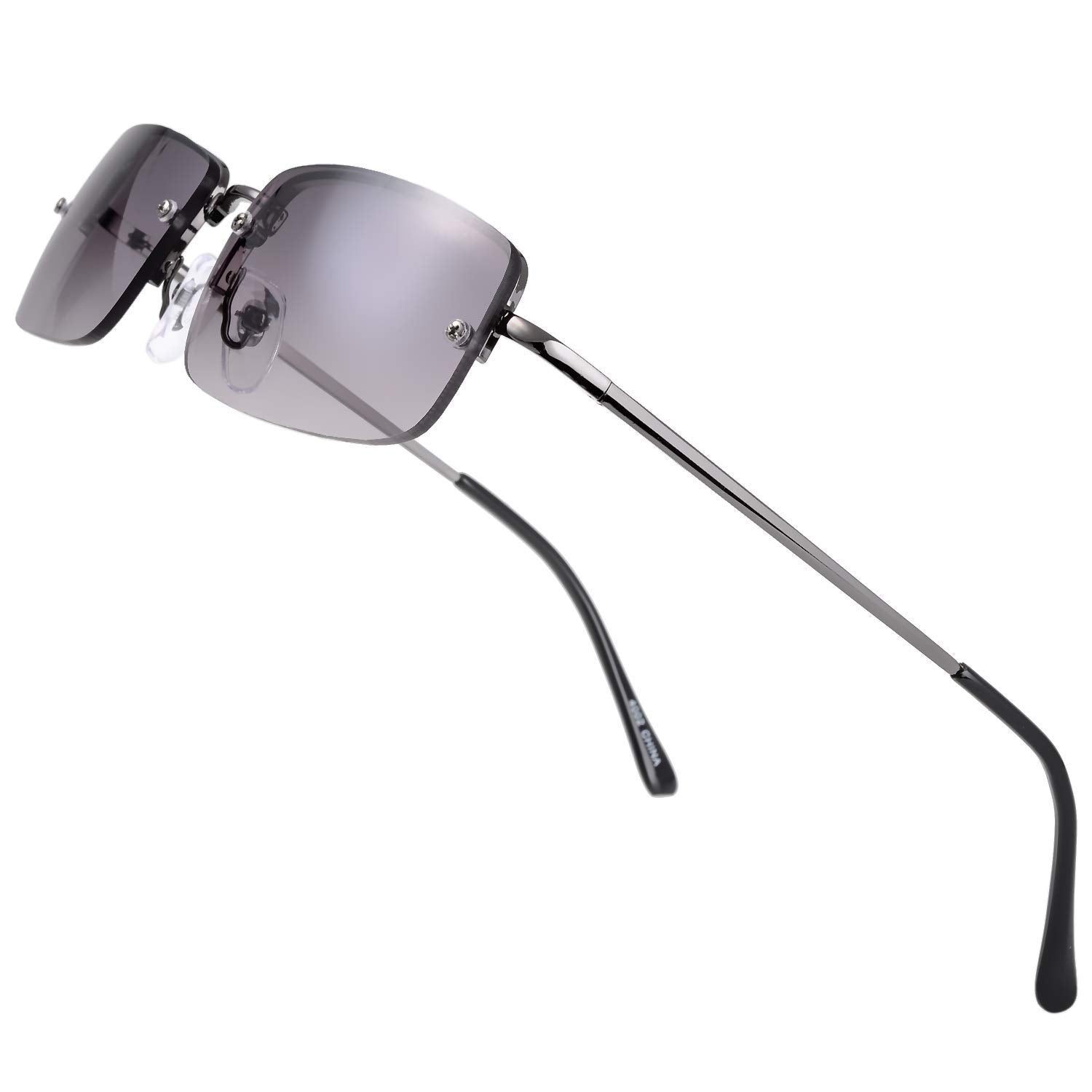 Semi Rimless Rectangular Sunglasses Spring Hinge Frame