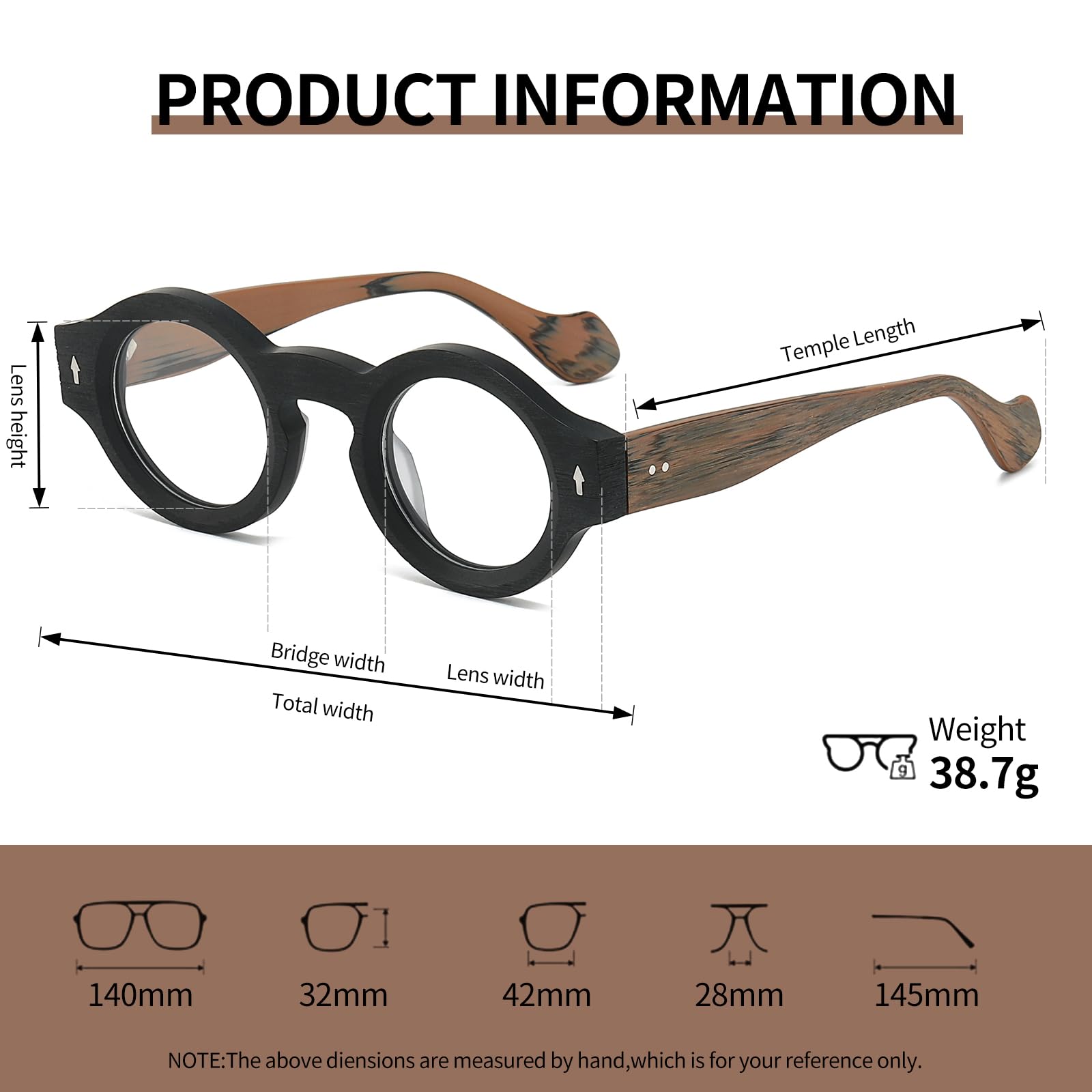 Vintage Small Round Acetate Glasses Frame Thick Eyewear