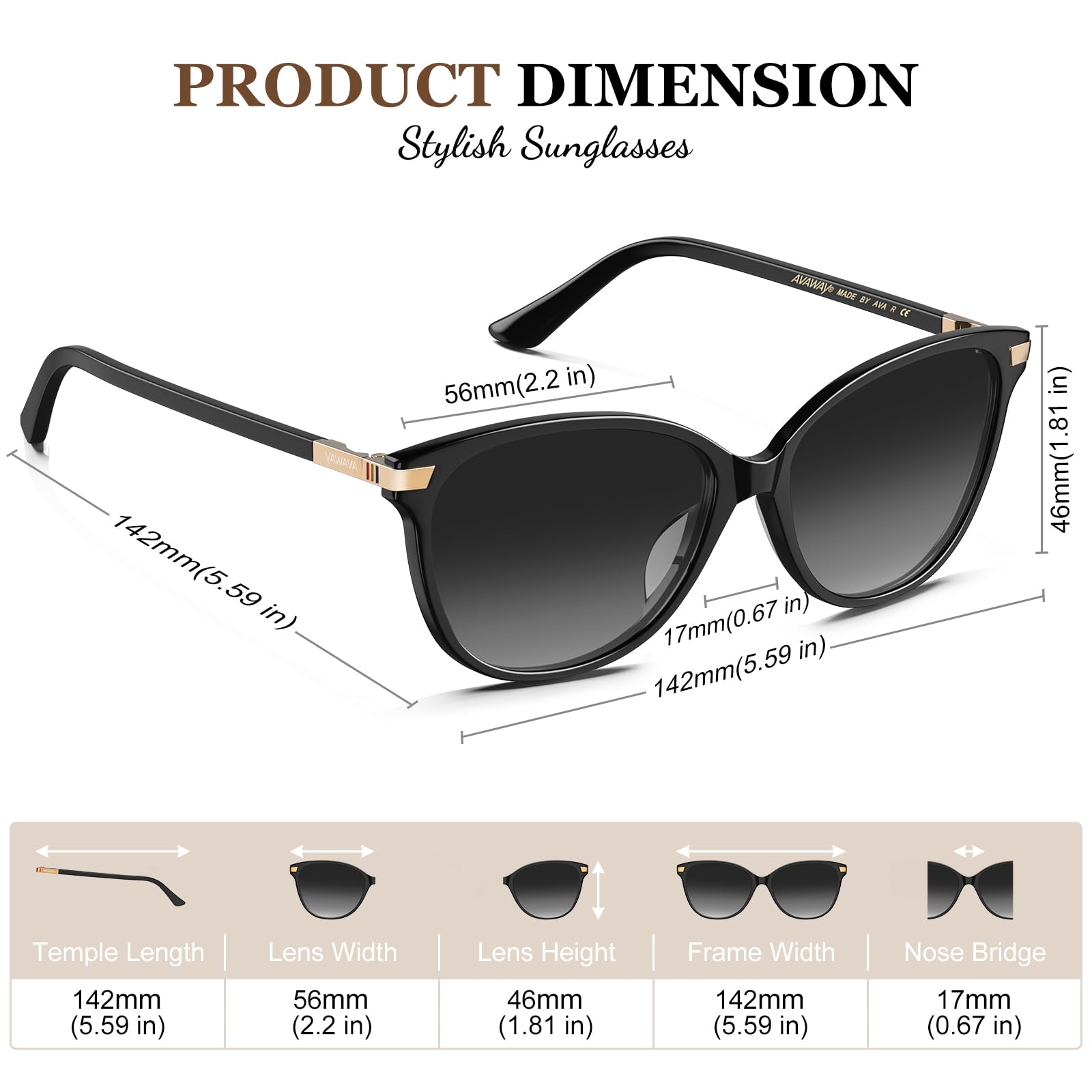 Cat Eye Polarized Sunglasses Acetate Frame UV400 Protection