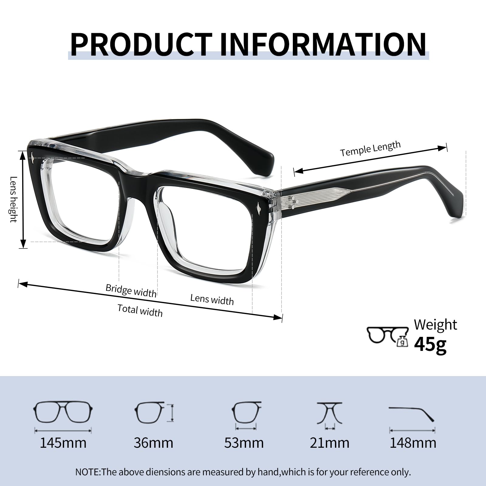 Retro Rectangle Acetate Glasses Frame Thick Optical Eyewear