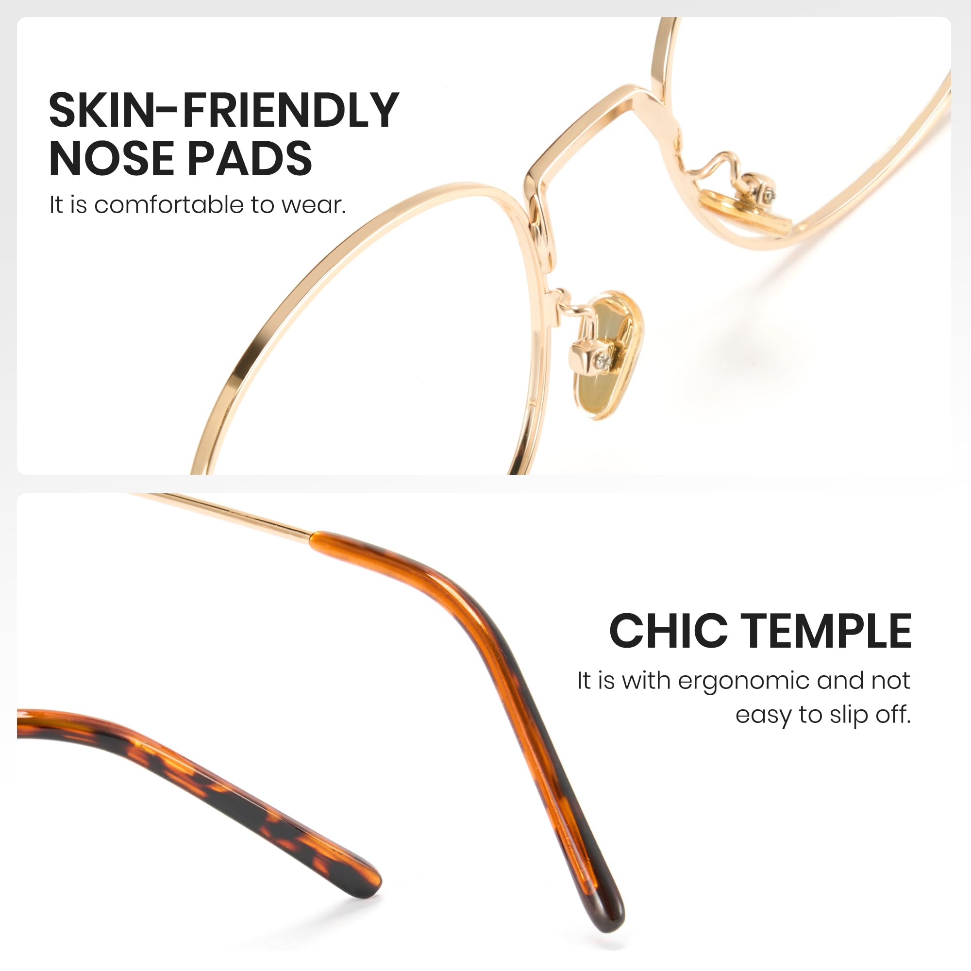 Oval Blue Light Blocking Glasses Metal Frame Anti Eye Strain