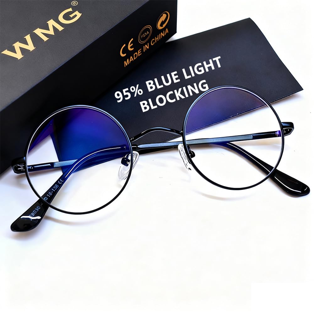 Round Blue Light Blocking Glasses Retro Computer Frame