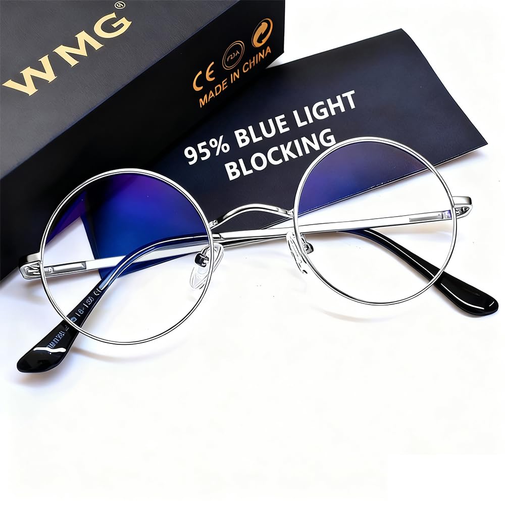 Round Blue Light Blocking Glasses Retro Computer Frame