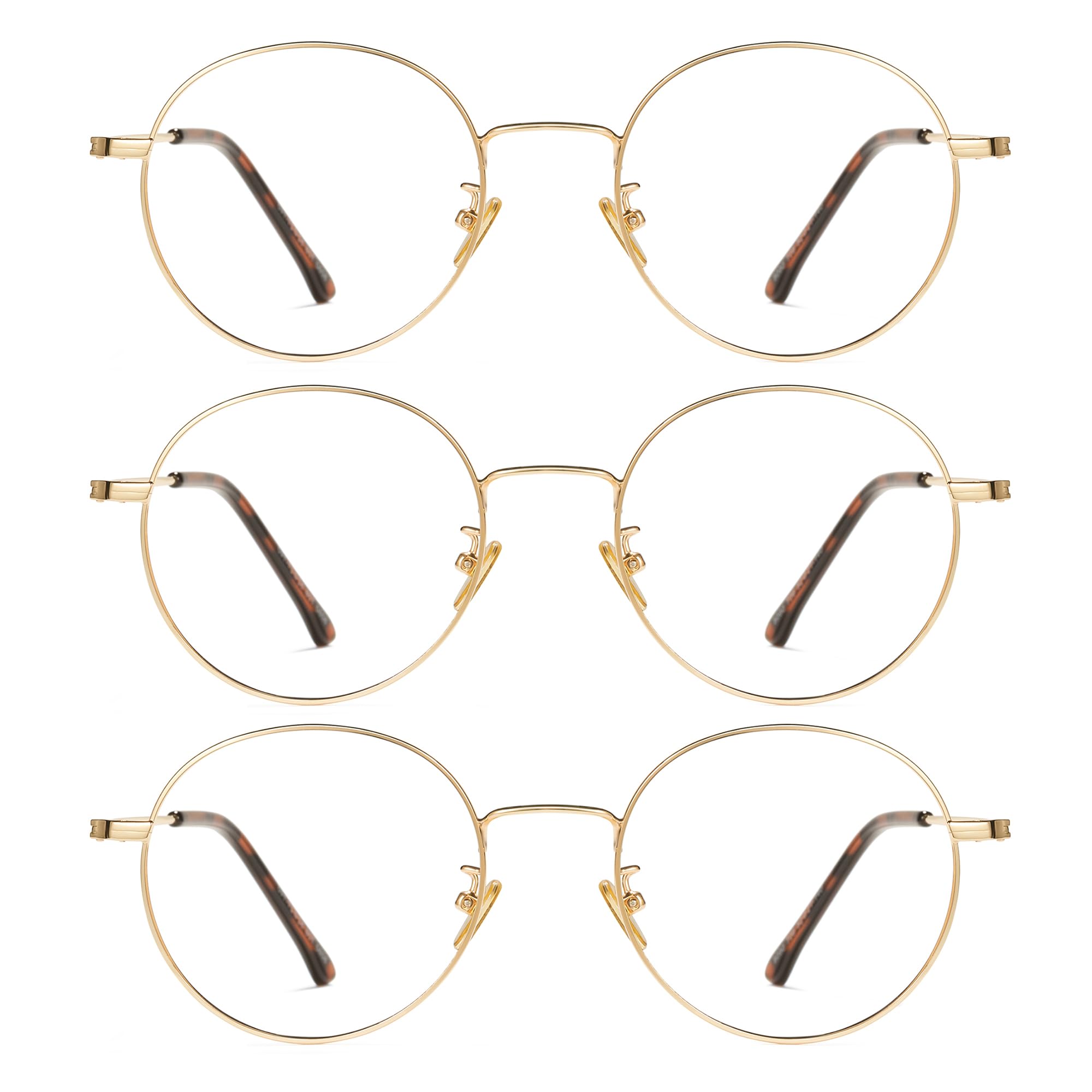 Round Blue Light Glasses Metal Frame Computer Use 3 Pack