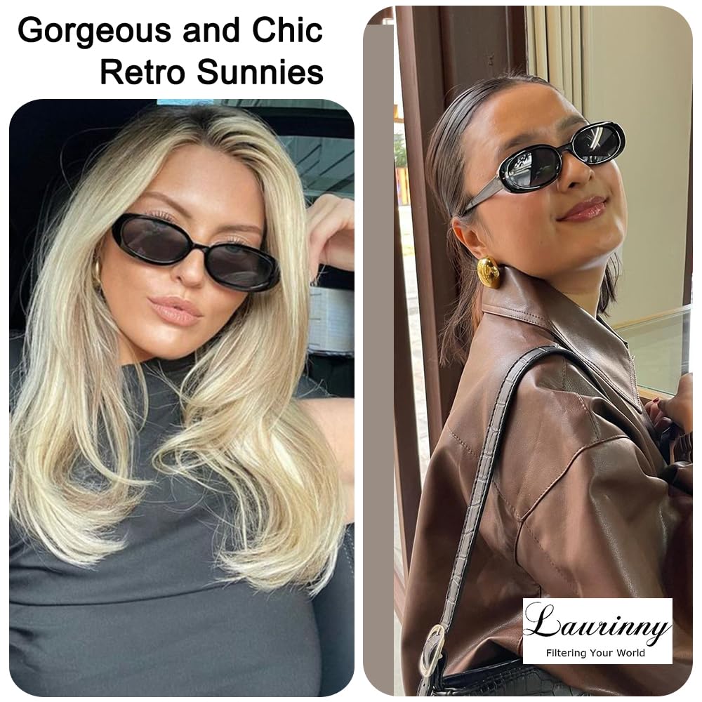 Laurinny 90s Sunglasses for Women Men Retro Small Oval Sunglasses