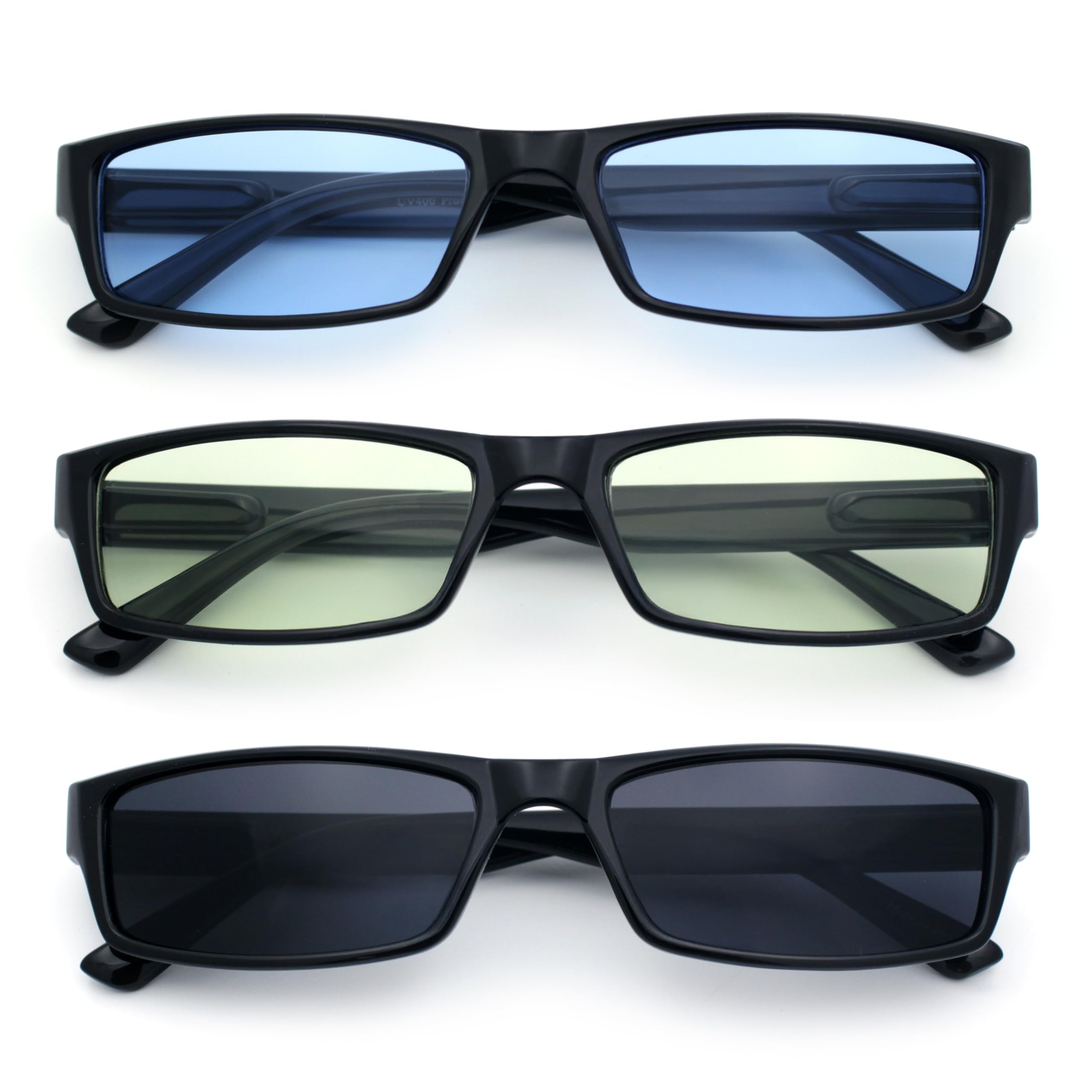 Narrow Rectangular Sunglasses Color Lens Black Frame