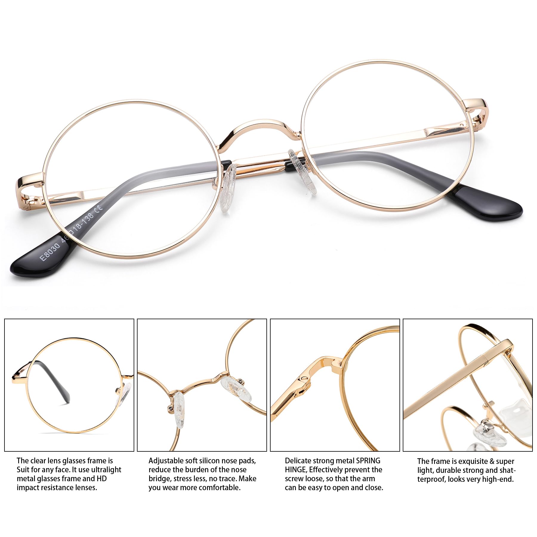 Retro Small Round Glasses Clear Lens Metal Frame