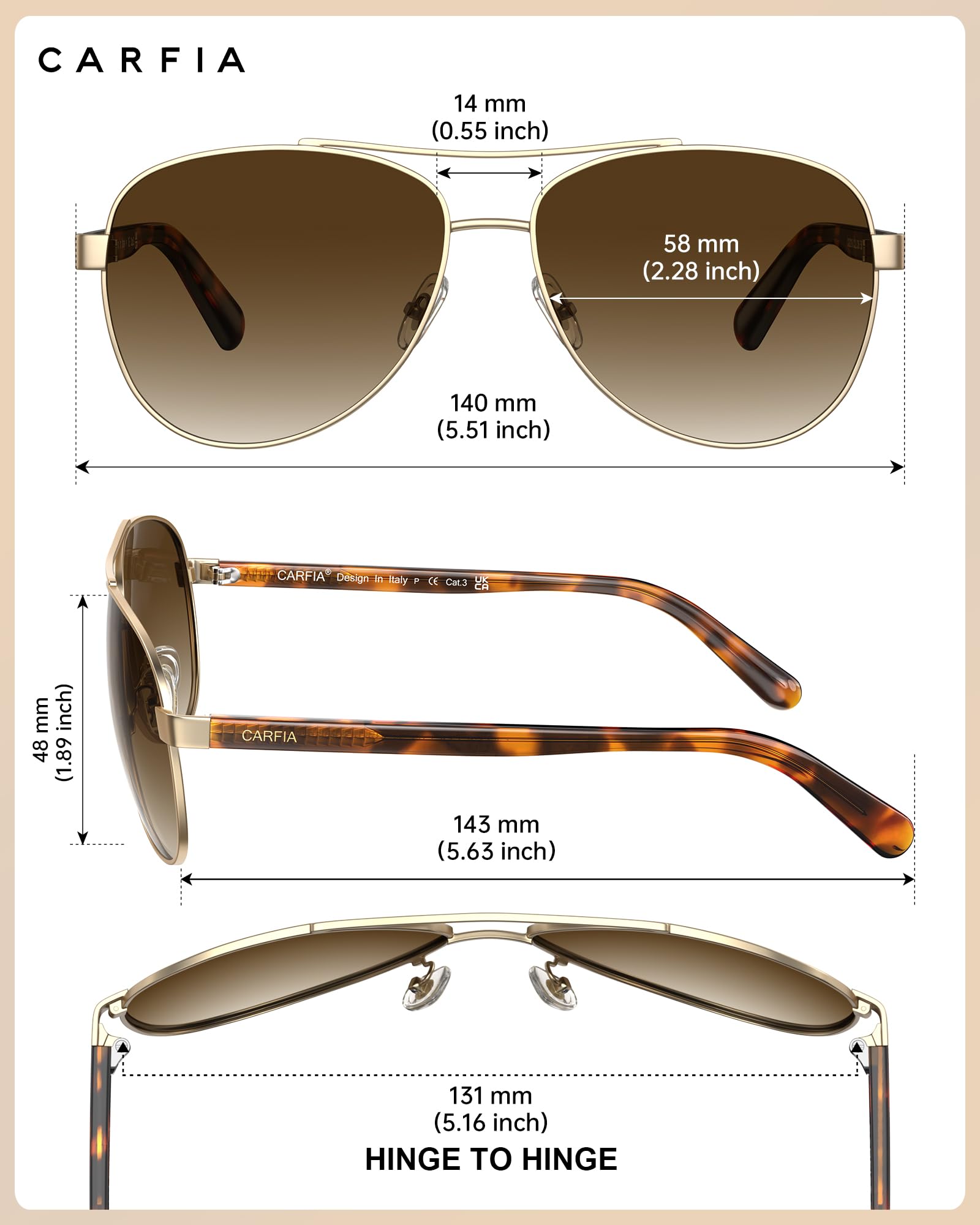 Polarized Sunglasses Acetate Arms Lightweight UV400 Frame