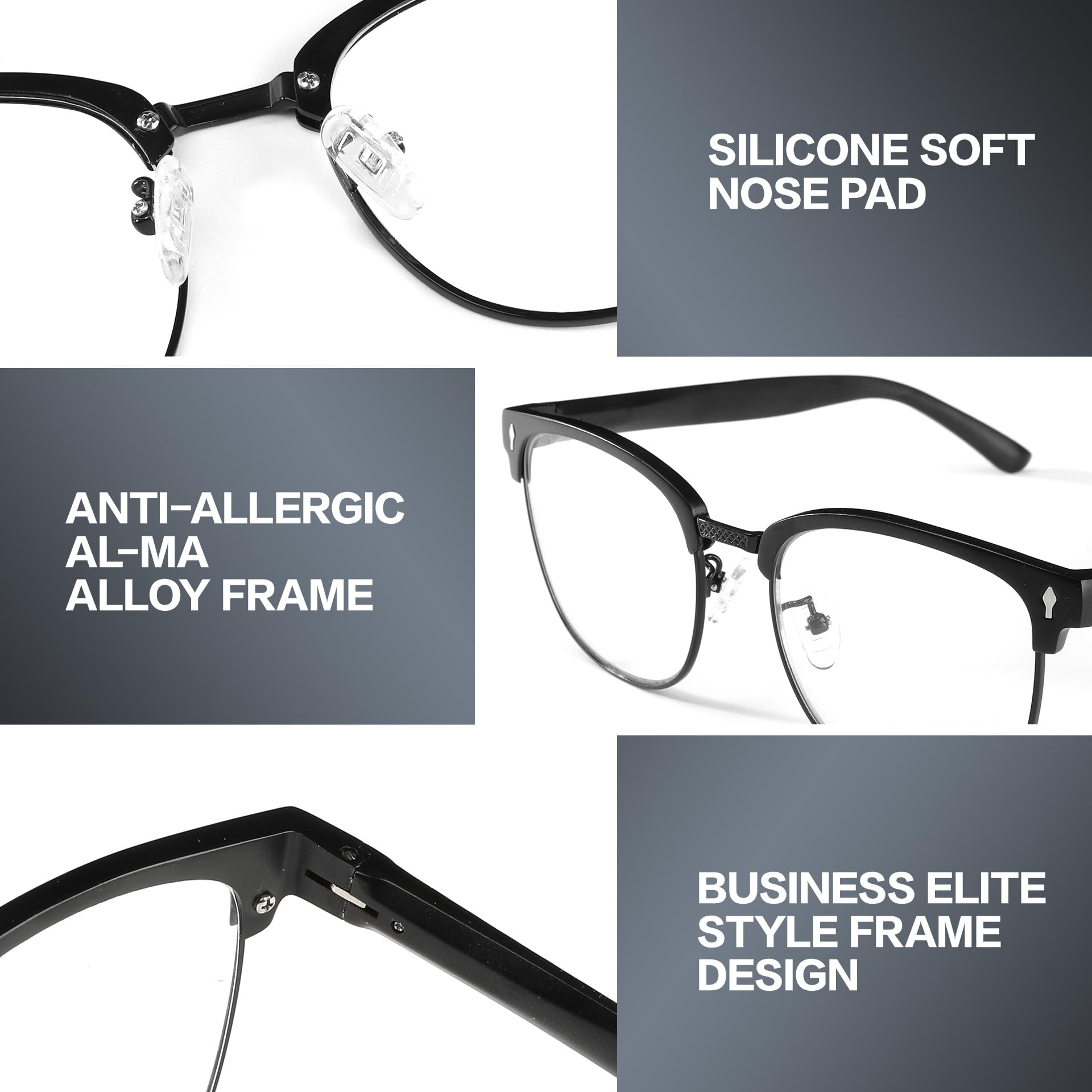 Blue Light Blocking Glasses Al-Mg Metal Frame Clear Lens