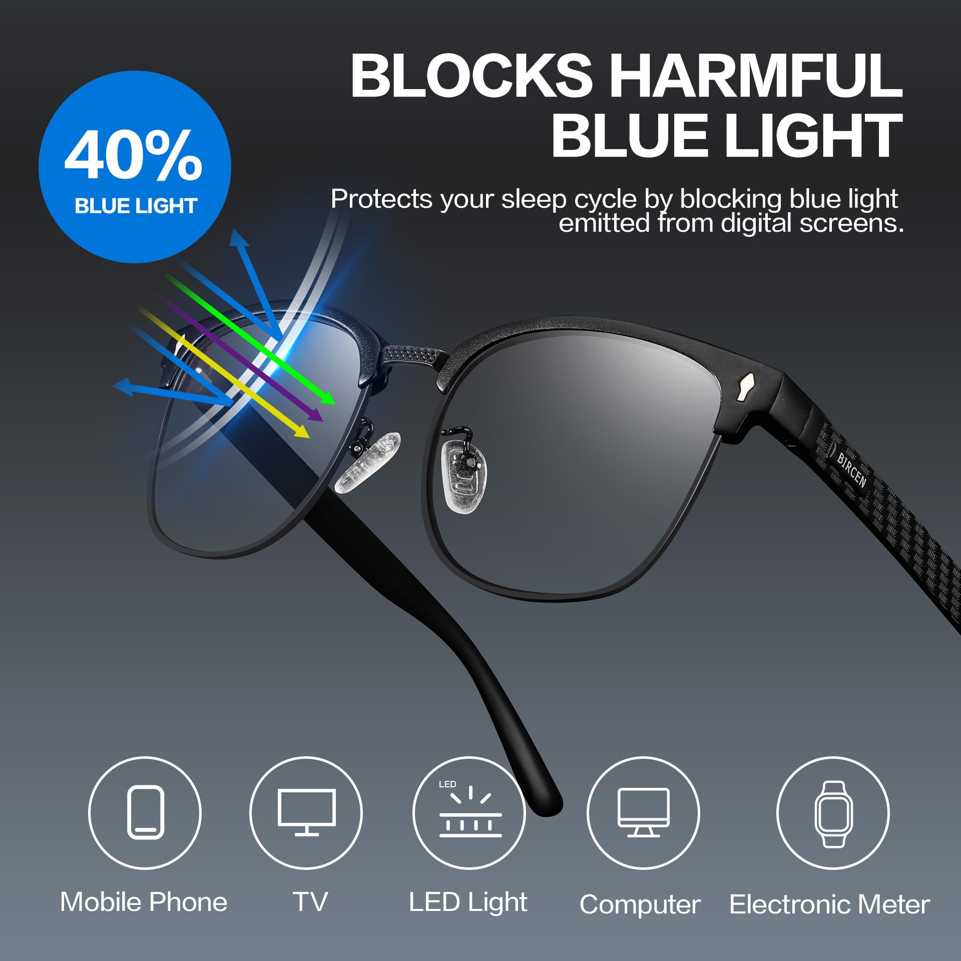 Blue Light Blocking Glasses Al-Mg Metal Frame Clear Lens