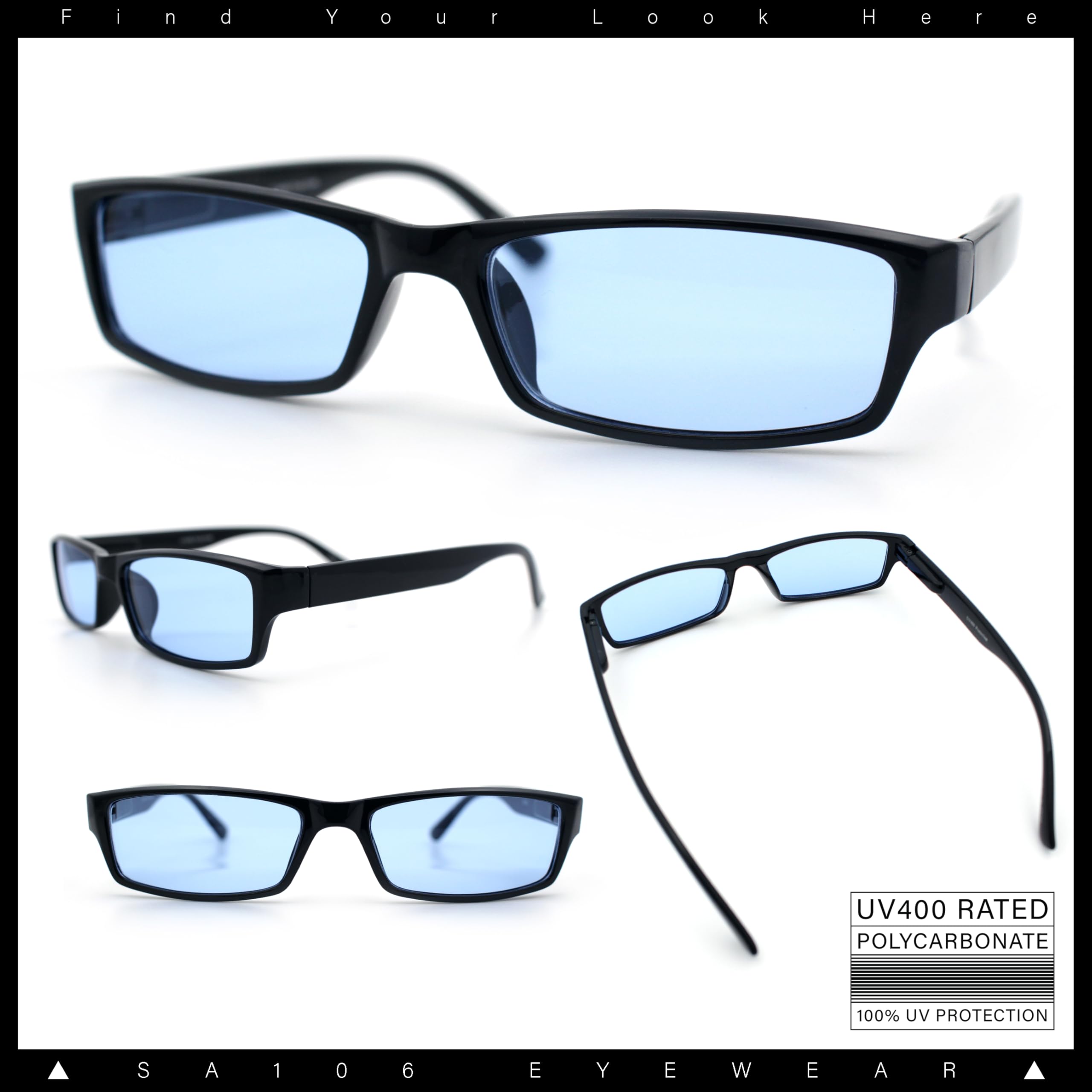 Narrow Rectangular Sunglasses Color Lens Black Frame