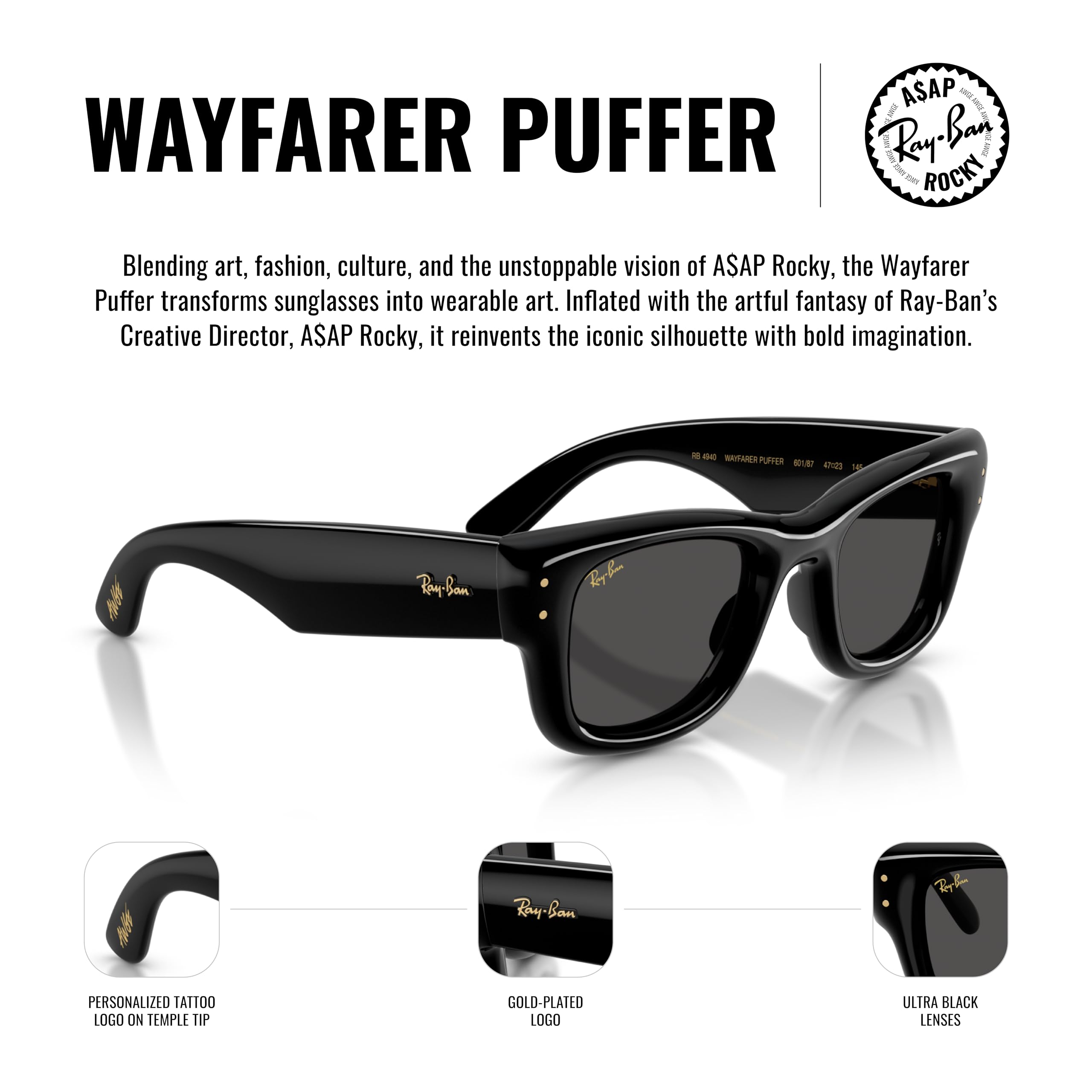 Puffer Square Wayfarer Sunglasses Bold Frame UV Protection