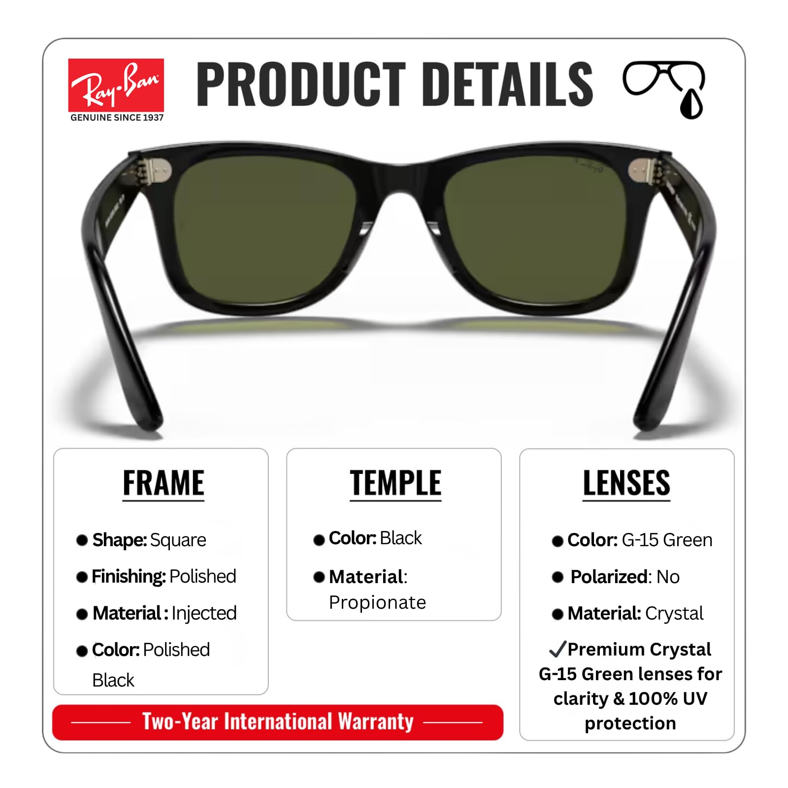 Square Wayfarer Style Sunglasses UV Protection Classic Frame
