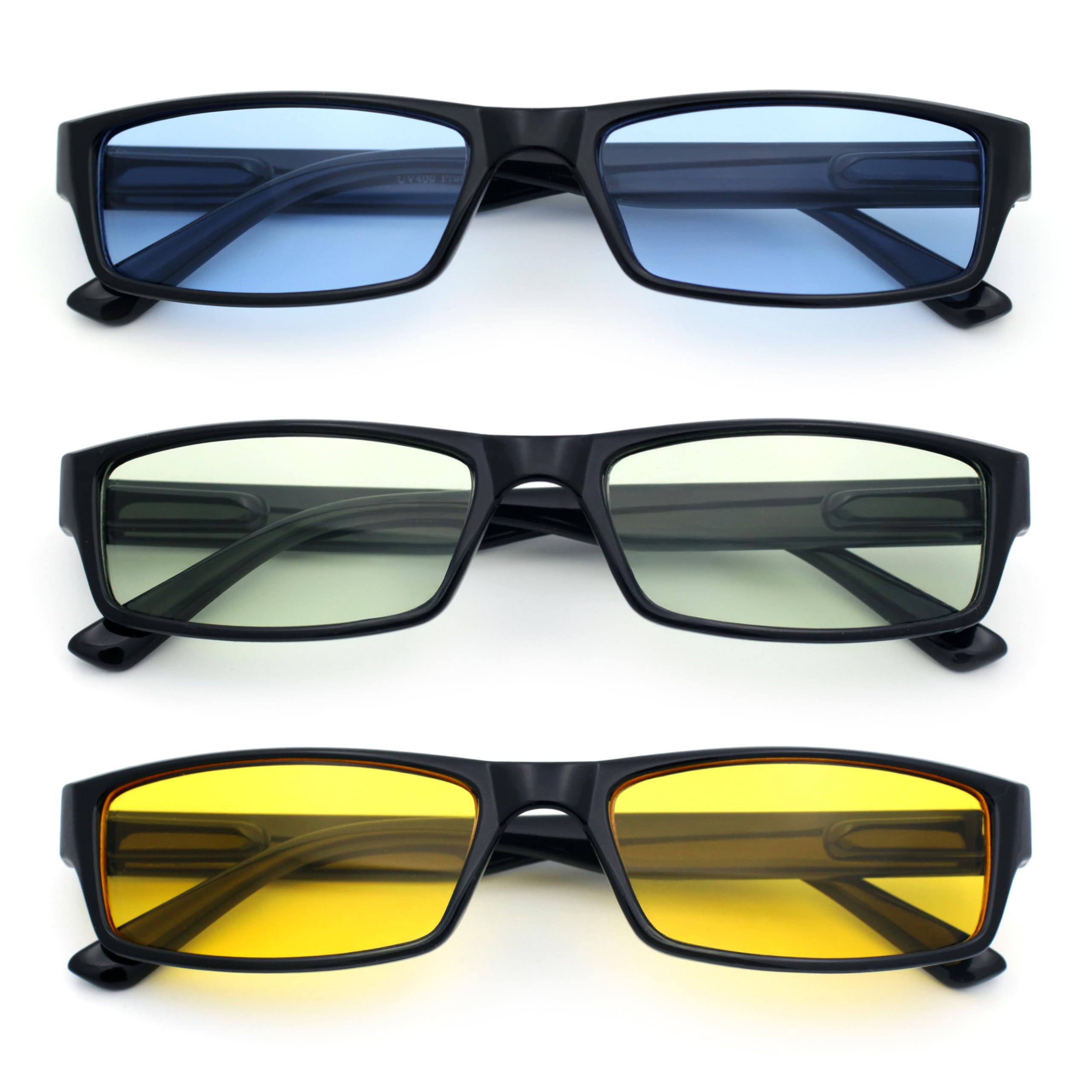 Narrow Rectangular Sunglasses Color Lens Black Frame