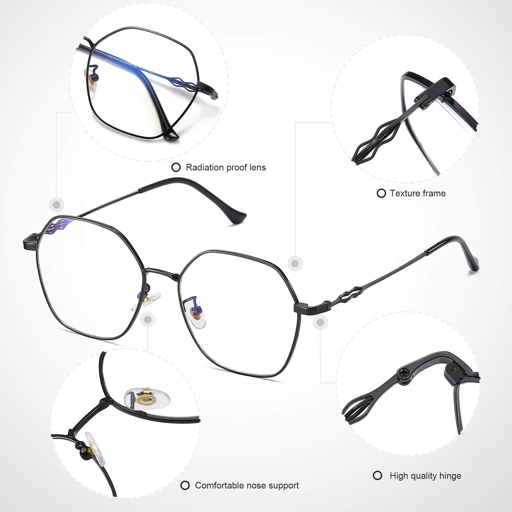 Hexagon Blue Light Blocking Glasses Non Prescription Frame