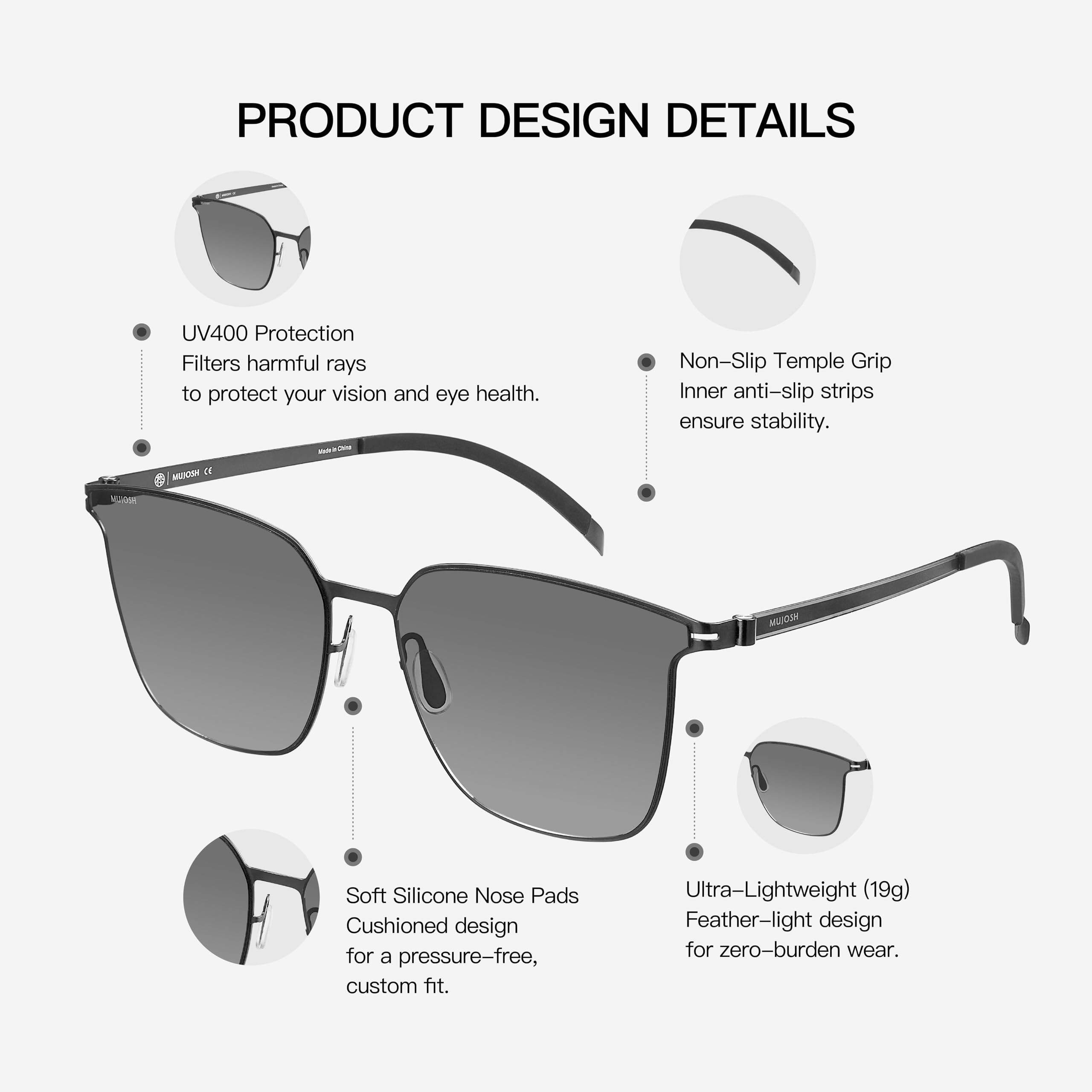Oversized Square Sunglasses Retro Flat Lens UV Protection