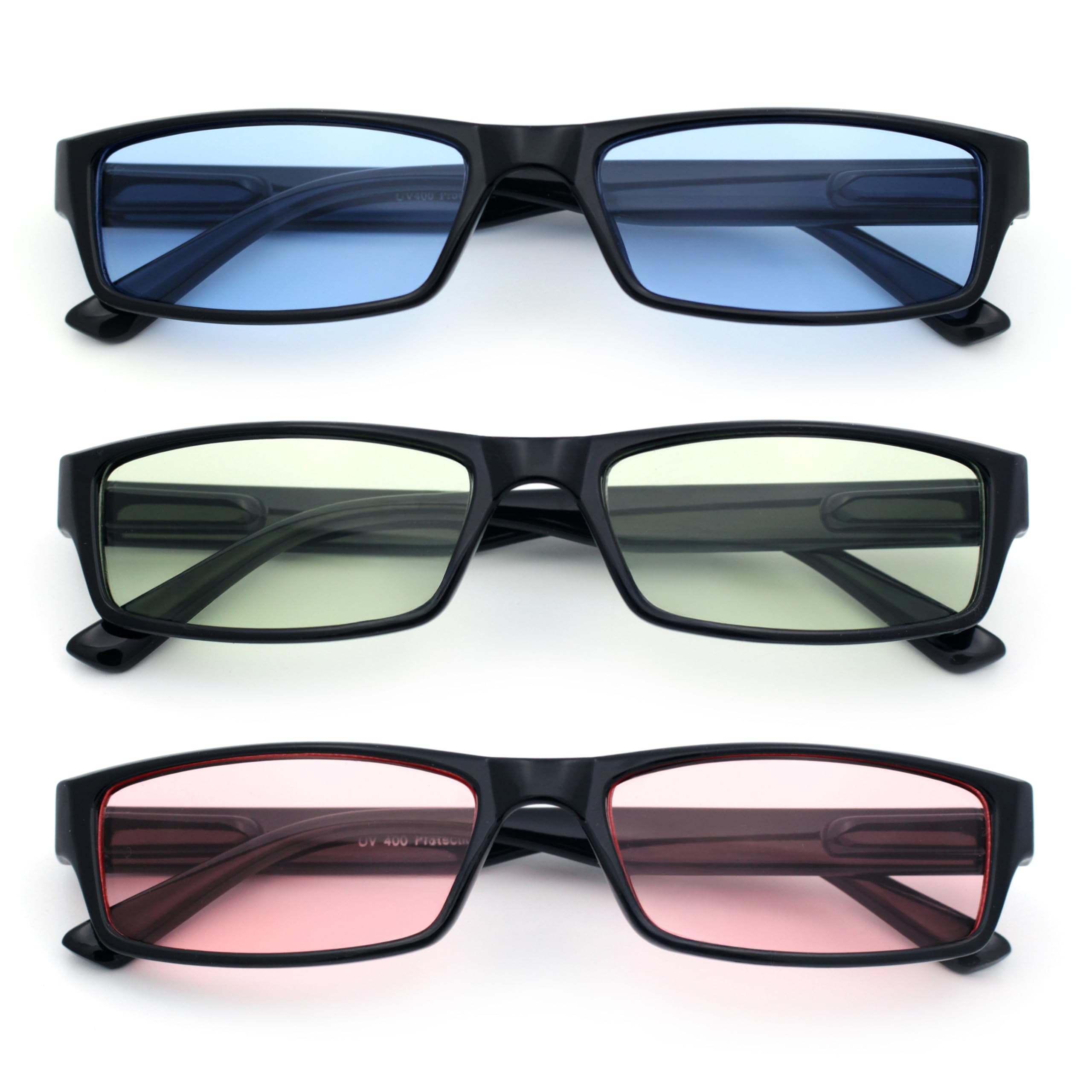 Narrow Rectangular Sunglasses Color Lens Black Frame