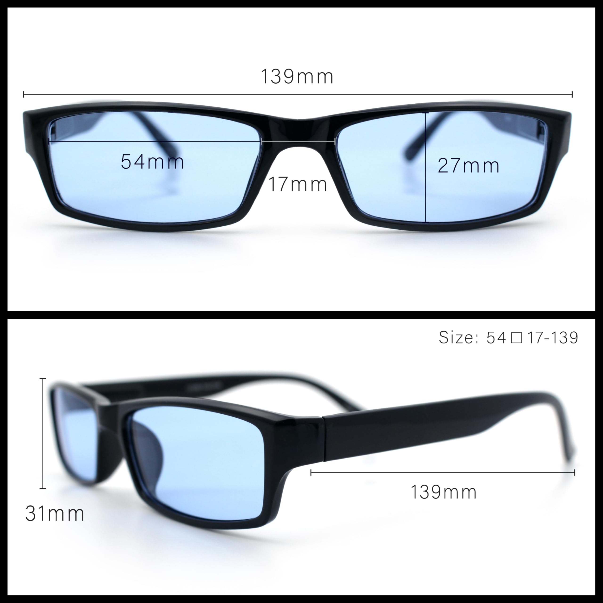 Narrow Rectangular Sunglasses Color Lens Black Frame