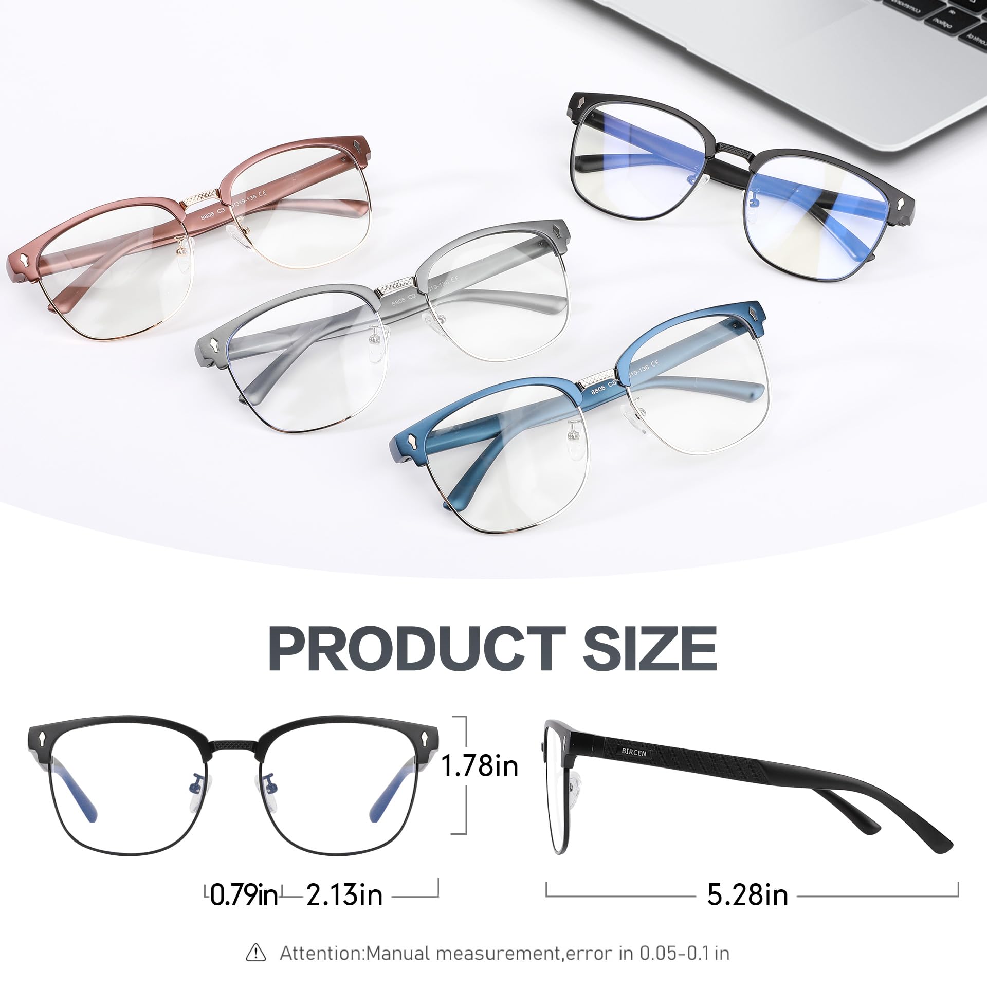Blue Light Blocking Glasses Al-Mg Metal Frame Clear Lens