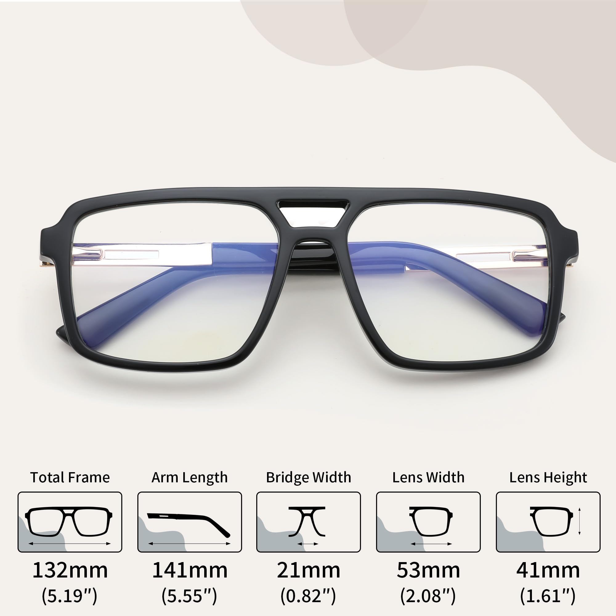 Retro Aviator Blue Light Glasses Square Frame Computer Use