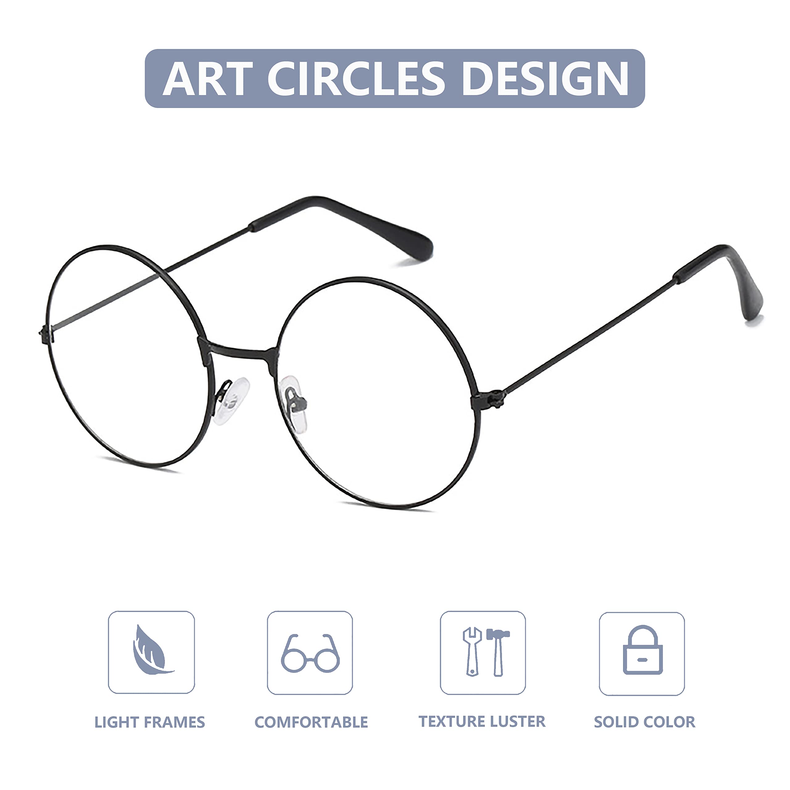 Classic Round Glasses Clear Lens Metal Frame Non Prescription
