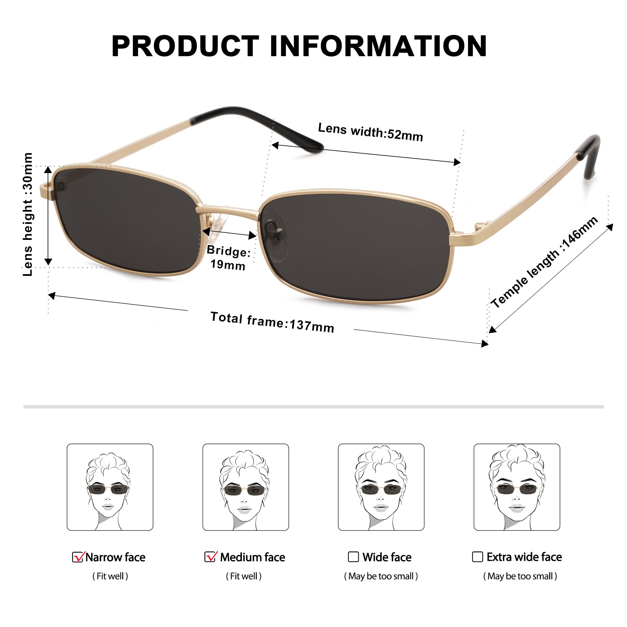 Y2K Retro Rectangle Sunglasses Narrow Thin Frame