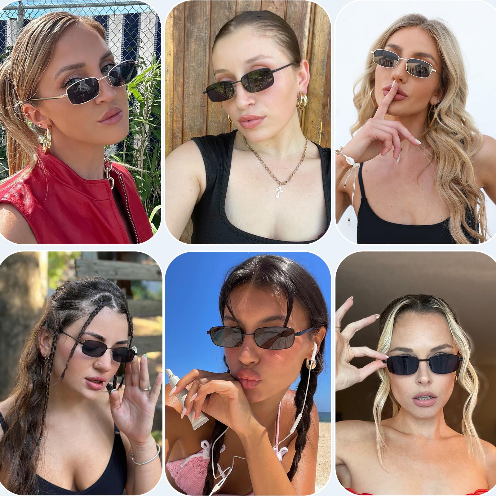 Retro Small Rectangle Sunglasses Narrow Frame UV400 Protection