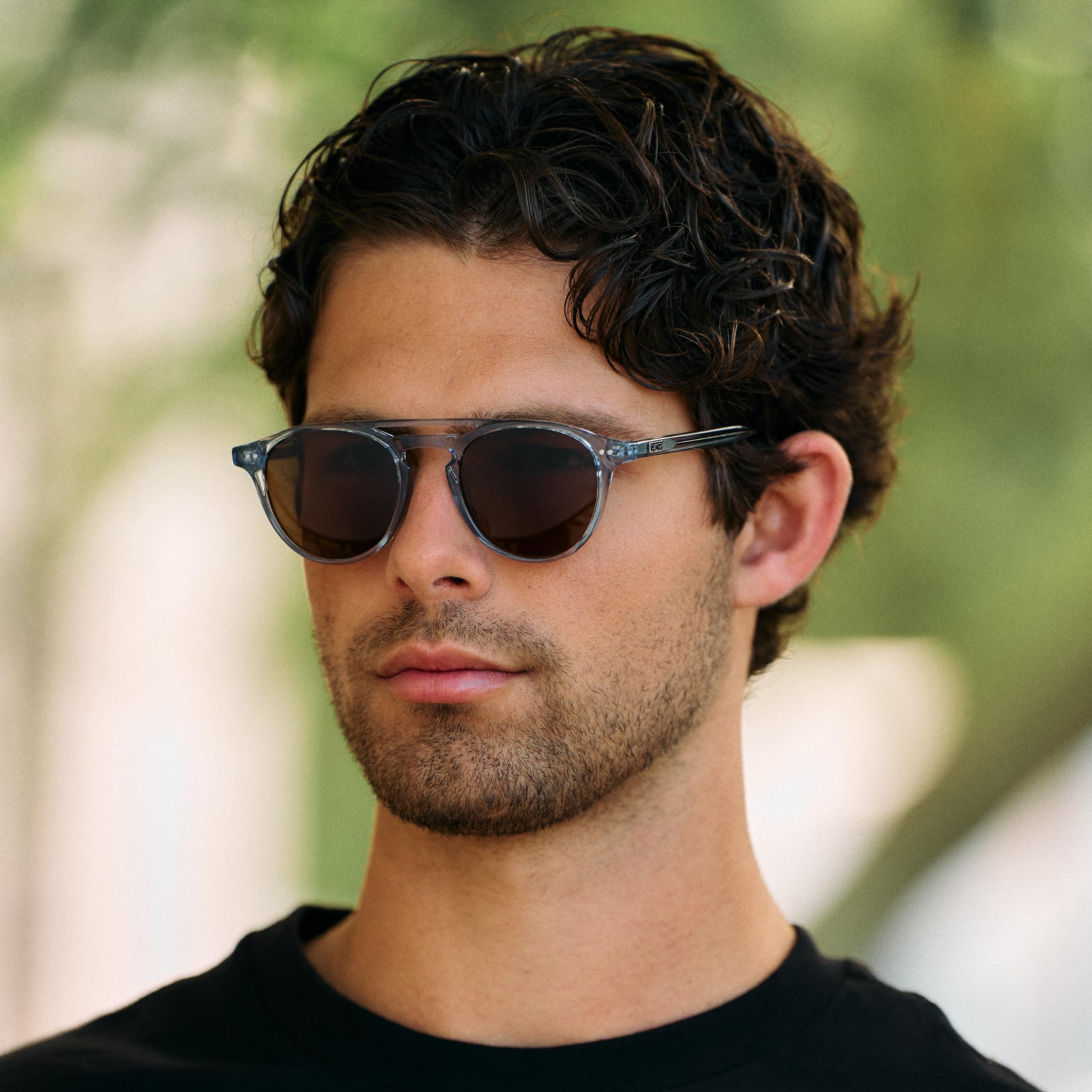 Square Polarized Sunglasses Narrow Fit Double Bridge Frame