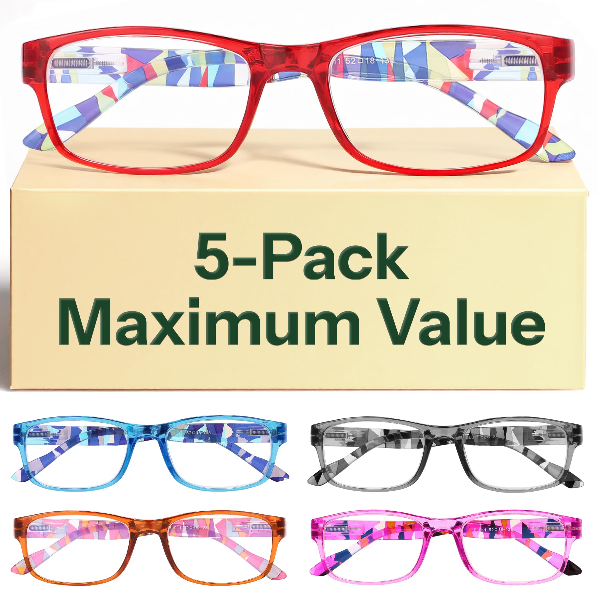 Blue Light Blocking Reading Glasses Computer Readers Value Pack