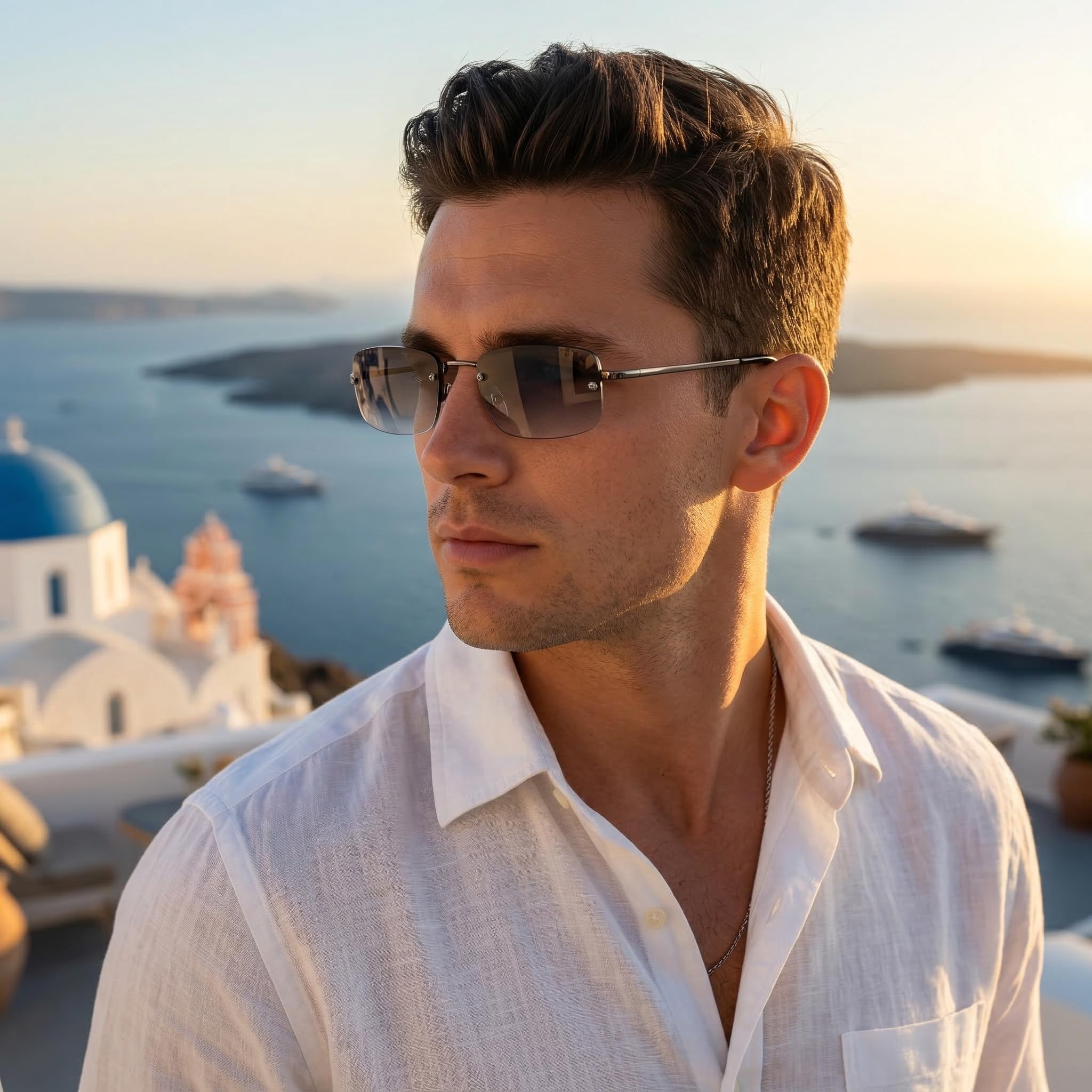 Semi Rimless Rectangular Sunglasses Spring Hinge Frame
