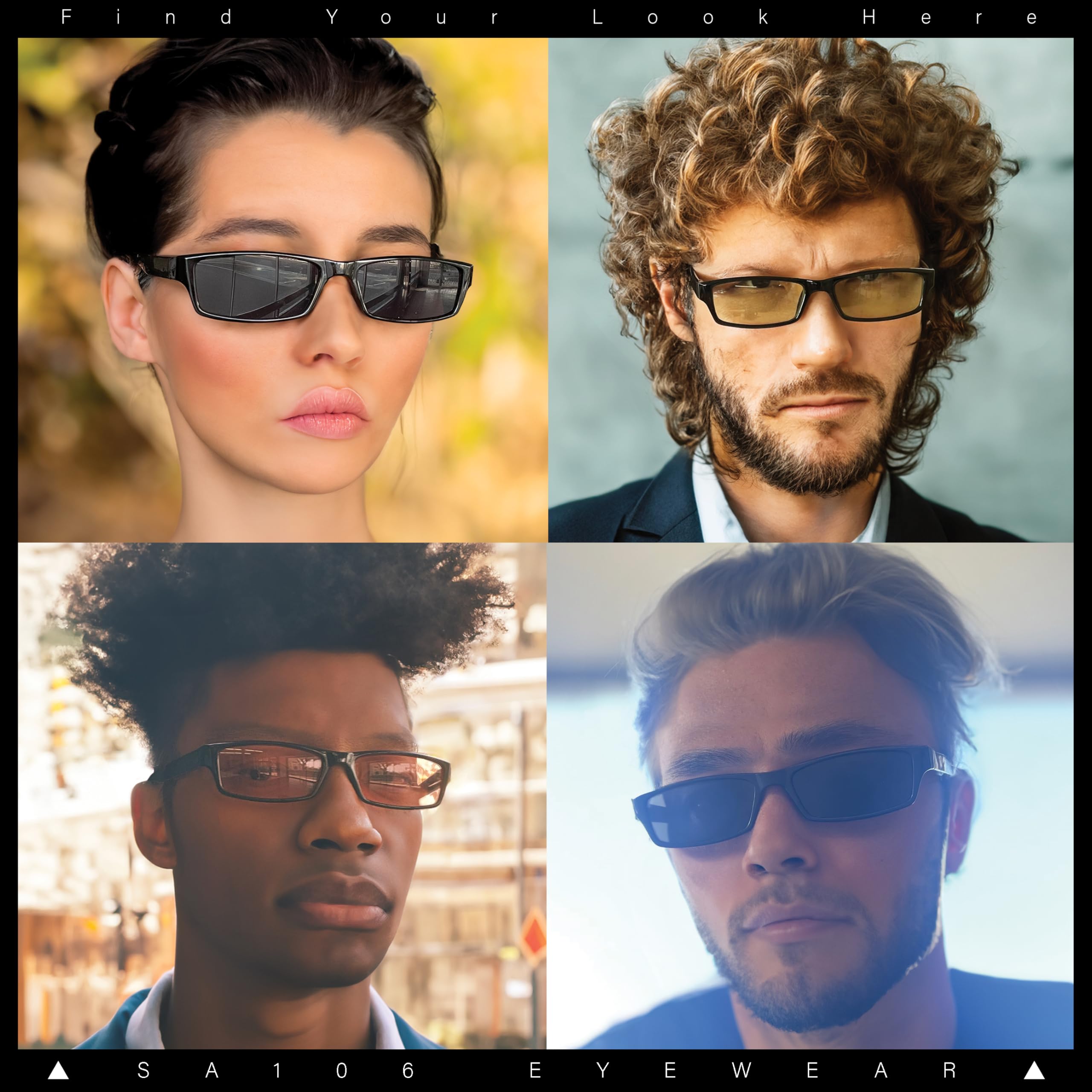 Narrow Rectangular Sunglasses Color Lens Black Frame