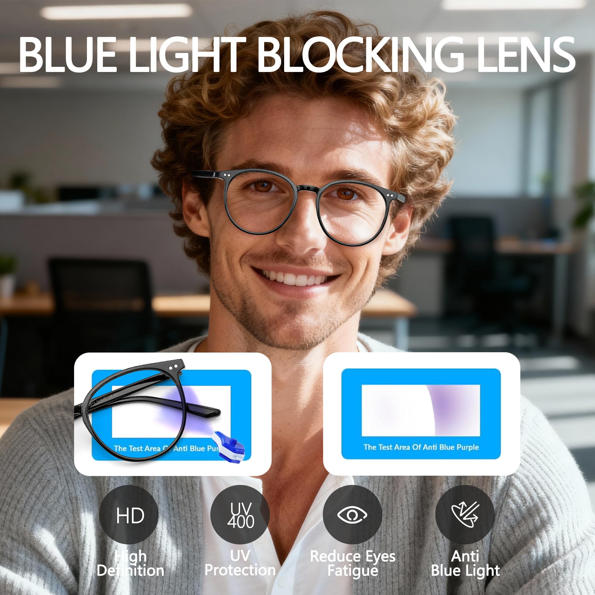 Round Blue Light Blocking Glasses Anti Eyestrain Computer Use